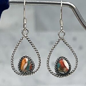 Santa Fe Spiny Turquoise Sterling Silver Open Rope Dangle Earrings